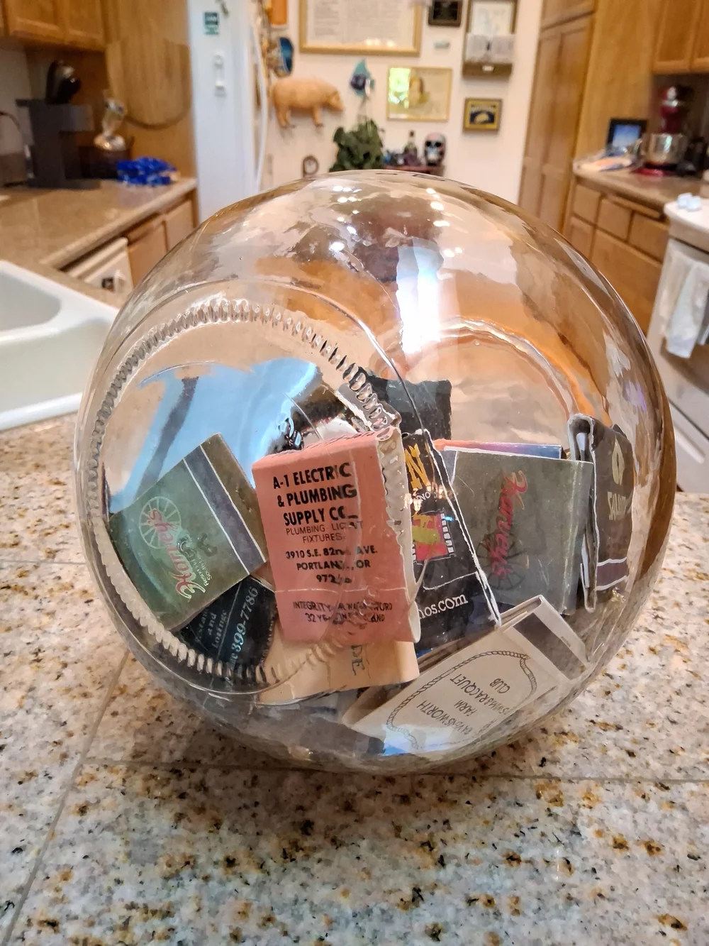 70's Bubble Glass Jar w/Plastic Orange Screw Bubble Lid w/60+ Vintage MatchBooks